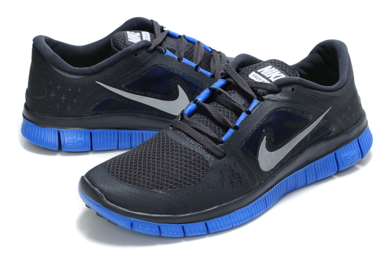 Hot Nike Free5.0 Men Shoes Black/White/Blue